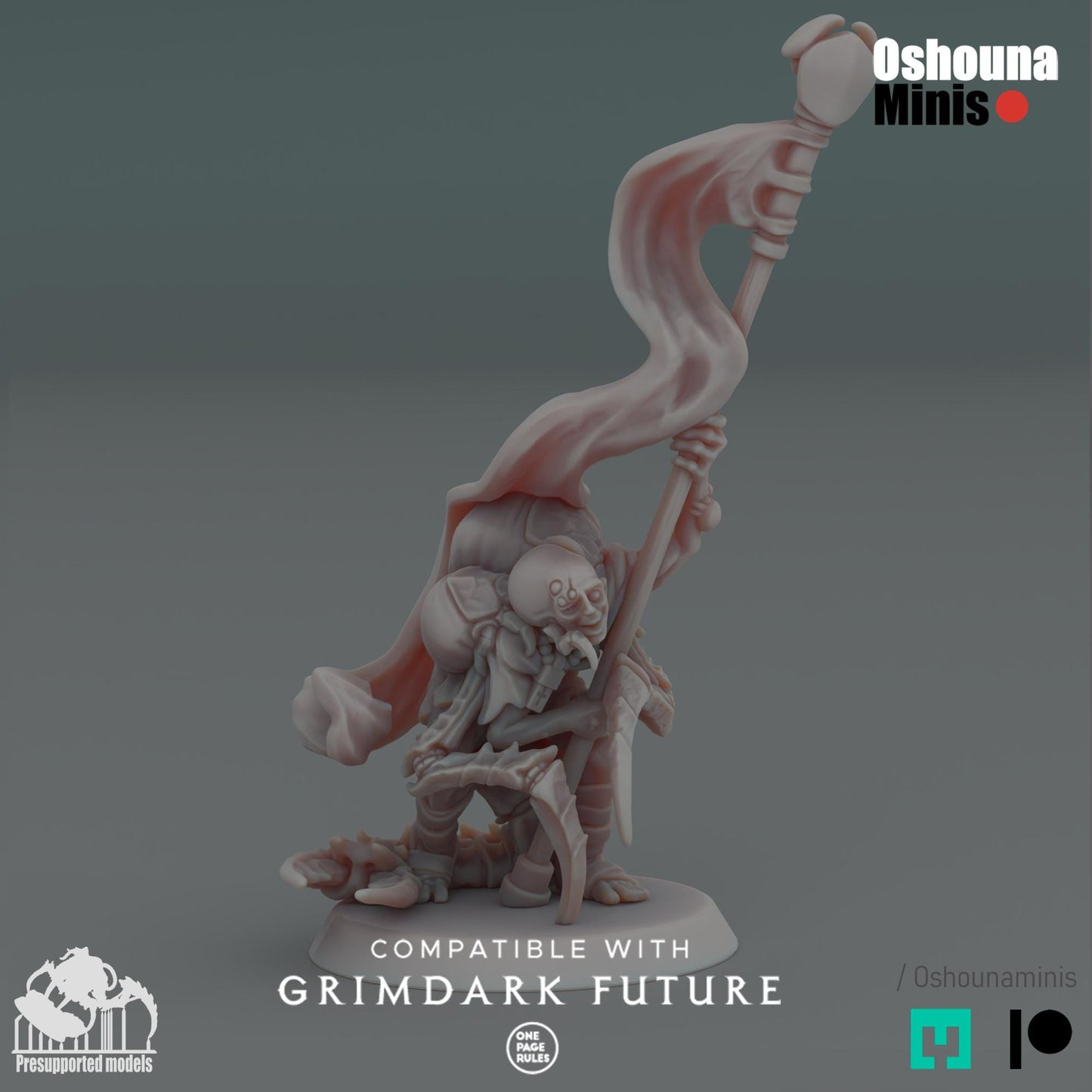 Crab Cult Standard Bearer Resin Miniature: 28mm/32mm Sci-Fi Wargame - Oshouna Minis