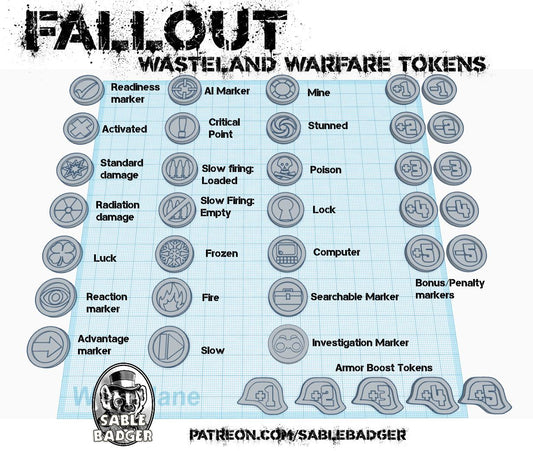 Token Set Compatible with Wasteland Game – 39 Sci-Fi Objective & Effect Markers for Tabletop Wargames