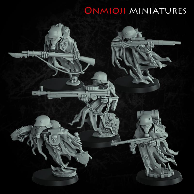 Trench Ghosts - 5 Count - 32mm Scale Resin Models compatible with Trench Crusade Grimdark Horror