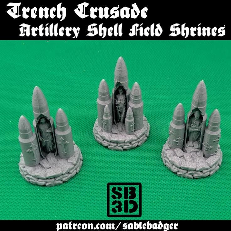 Trench Crusade Artillery Shell Shrinesfor RPGs and Miniature War Games - 3d printed grimdark terrain