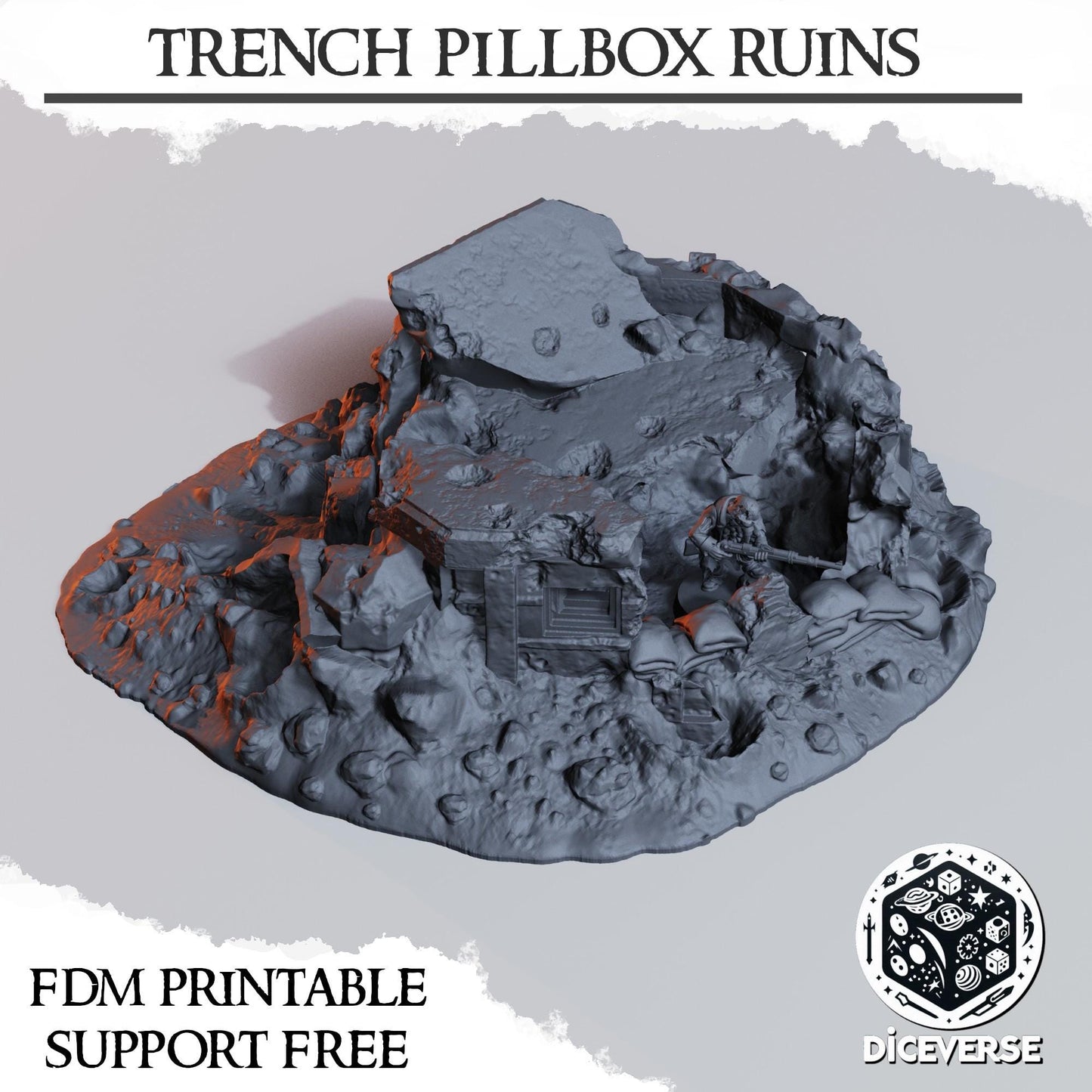 Grimdark Trench Pillbox Ruin: 28-32mm Wargaming Terrain