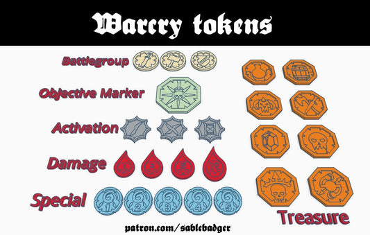 3D Printed Grimdark Token Set (28pcs): Skirmish Wargame Markers