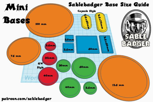 3D Printed Miniature Wargaming Bases: Plain PLA Design, 28-125mm