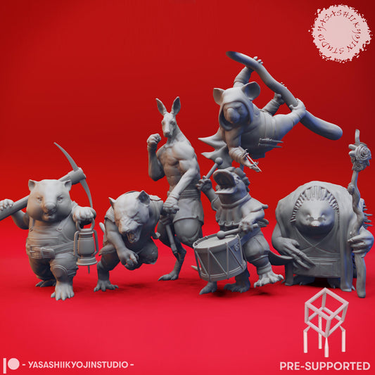 Resin Aussie-Folk Clan Miniatures: Tribal RPG Figures (32mm/54mm Scale, Unpainted Set of 6