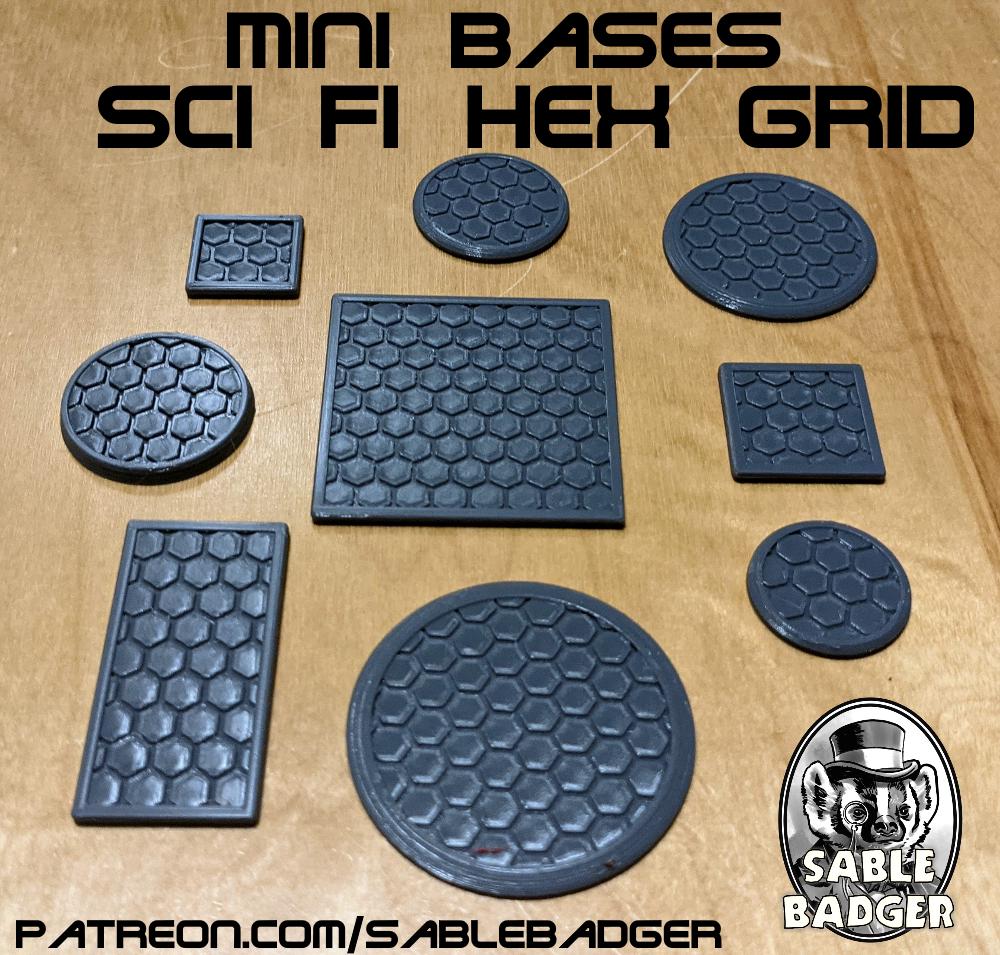 Hex Grid Sci-Fi Miniature Bases: 3D Printed Wargaming