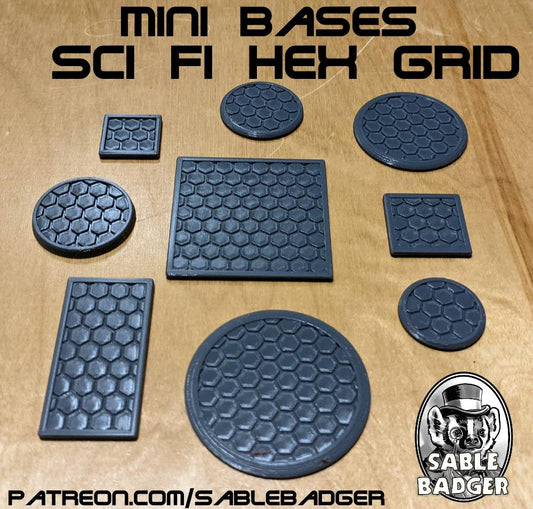 Hex Grid Sci-Fi Miniature Bases: 3D Printed Wargaming