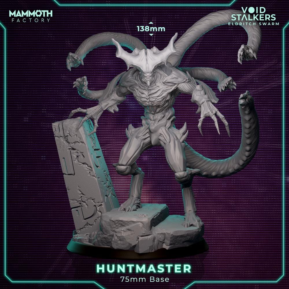 Huntmaster Resin Miniature: 32mm Grimdark Eldritch Warrior (Unpainted, 75mm Base Size)