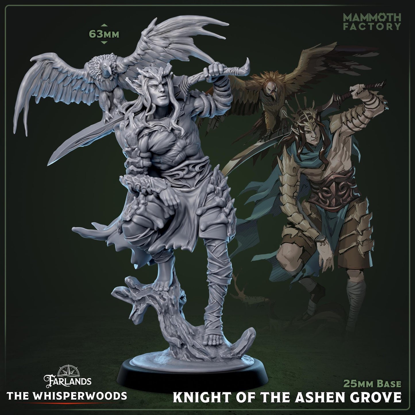 Ashen Grove Knight Miniature: 32mm Scale Unpainted Resin Hero