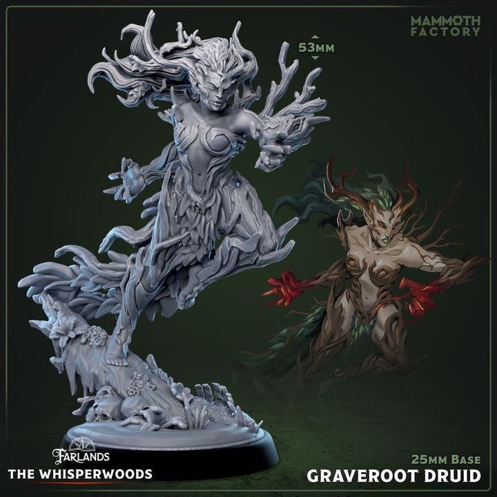 Graveroot Druid Resin Miniature: Unpainted Forest Spirit, 32mm Scale