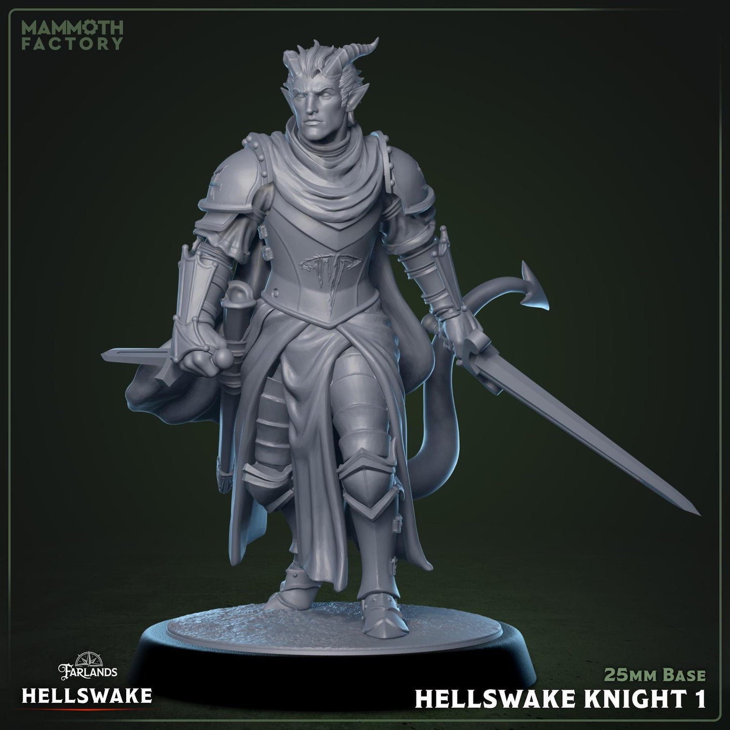 3x Hellswake Knight Resin Miniature: 32mm Scale Unpainted Resin Hero - Underworld themed miniatures