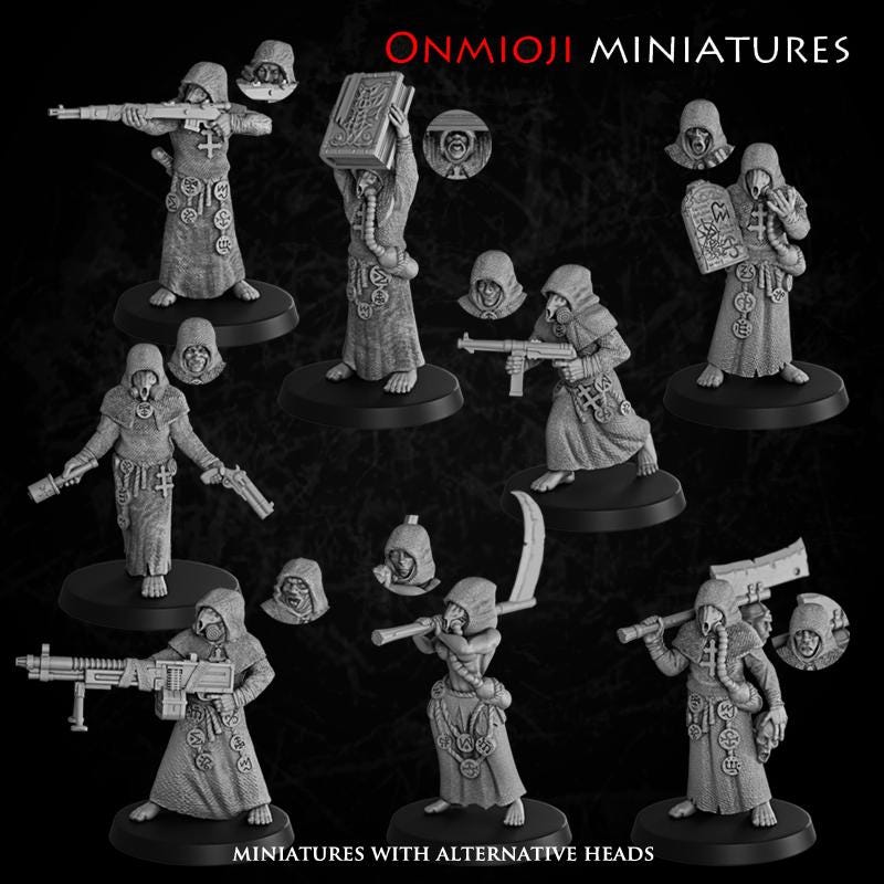8x Apocalyptic сultists - 32mm Scale Resin Models compatible with Trench Crusade Grimdark Horror